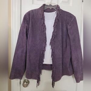 Dialogue Purple Suede Fringe Blazer